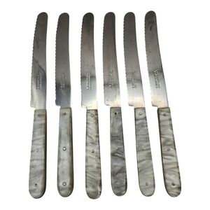 Rostfrei Germany 6 pcs Streak Knives Flatware‎ Set Bakelite/Mother Pearl Handles